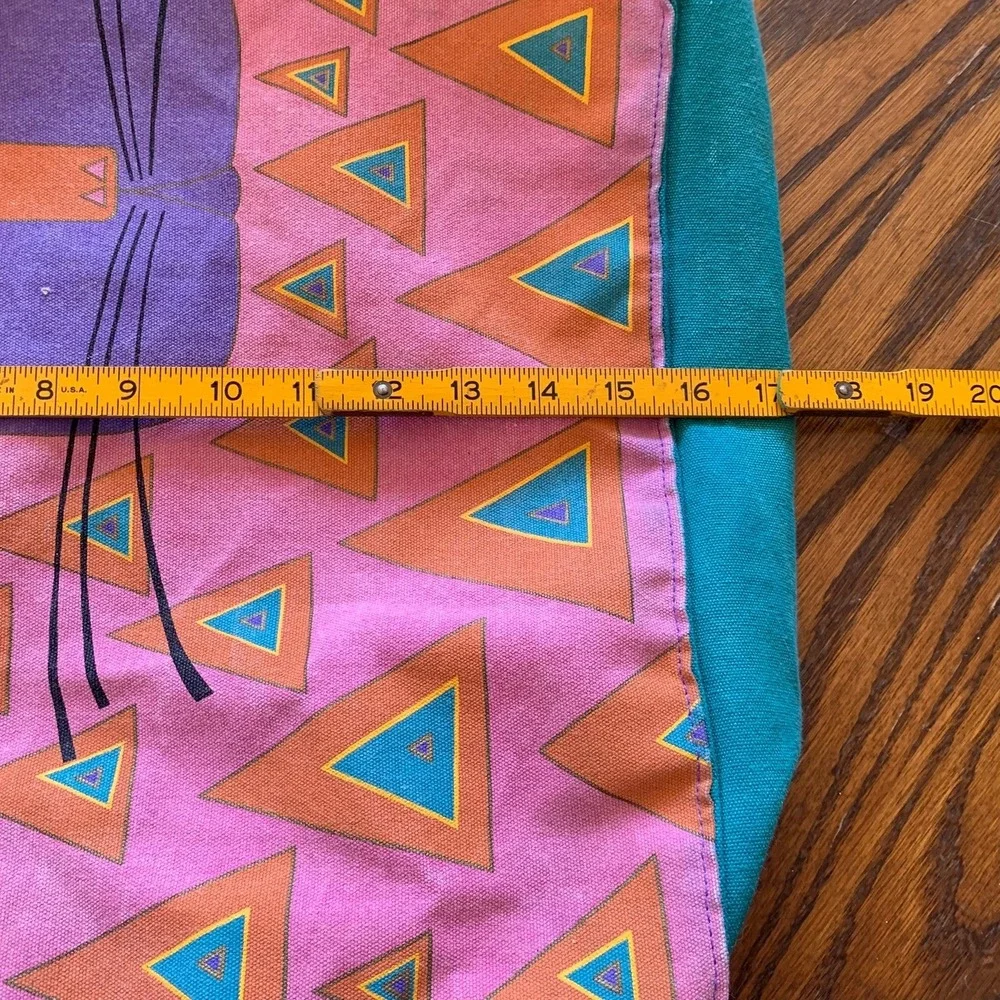 Laurel Burch Cat Canvas Tote Bag Purple Teal Pink Geometric Art Zipper Shoulder